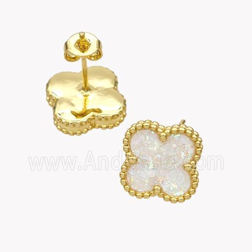 Copper Clover Stud Earrings Pave Fire Opal 18K Gold Plated