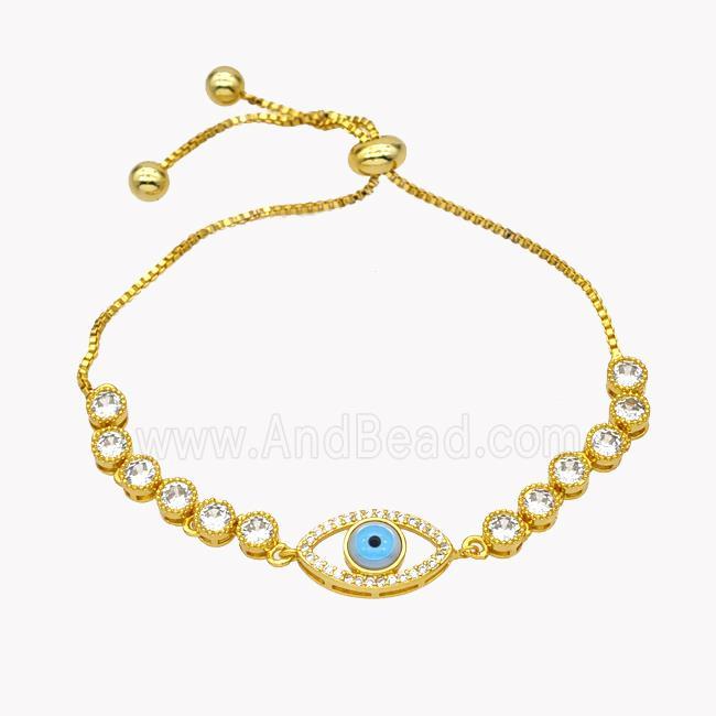 Copper Eveil Eye Bracelet Pave Zirconia Adjustable 18K Gold Plated