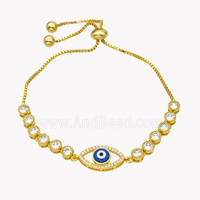 Copper Eveil Eye Bracelet Pave Zirconia Adjustable 18K Gold Plated