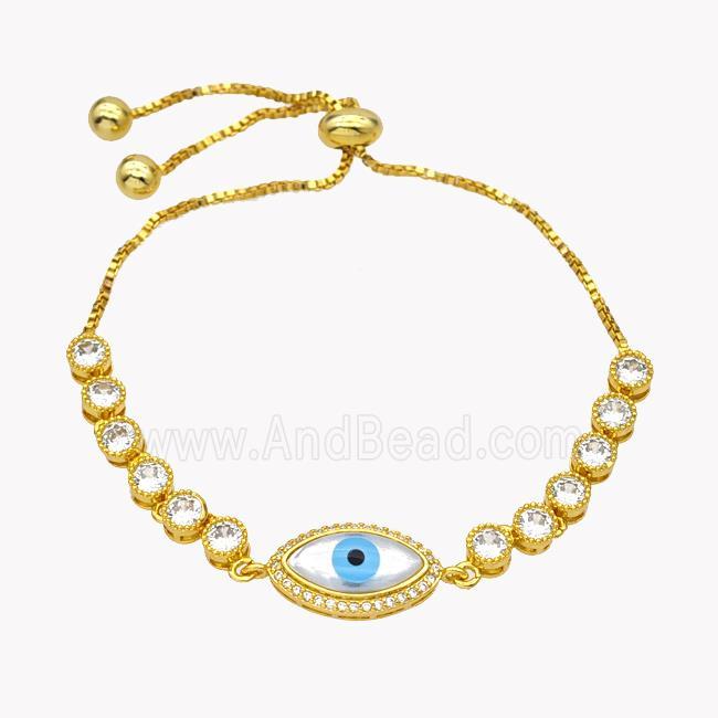 Copper Eveil Eye Bracelet Pave Zirconia Adjustable 18K Gold Plated