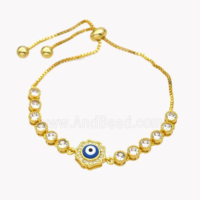 Copper Eveil Eye Bracelet Pave Zirconia Adjustable 18K Gold Plated