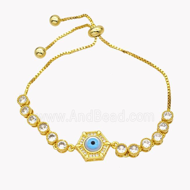 Copper Eveil Eye Bracelet Pave Zirconia Adjustable 18K Gold Plated
