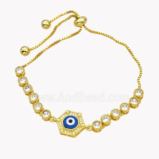 Copper Eveil Eye Bracelet Pave Zirconia Adjustable 18K Gold Plated