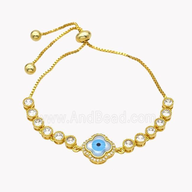 Copper Eveil Eye Clover Bracelet Pave Zirconia Adjustable 18K Gold Plated