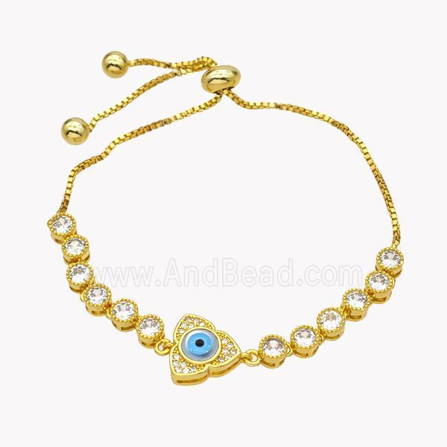 Copper Eveil Eye Bracelet Pave Zirconia Adjustable 18K Gold Plated
