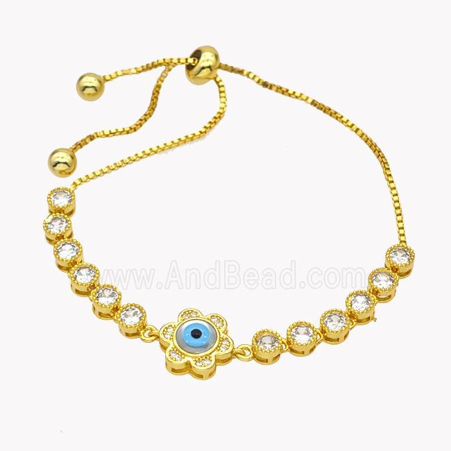 Copper Eveil Eye Flower Bracelet Pave Zirconia Adjustable 18K Gold Plated