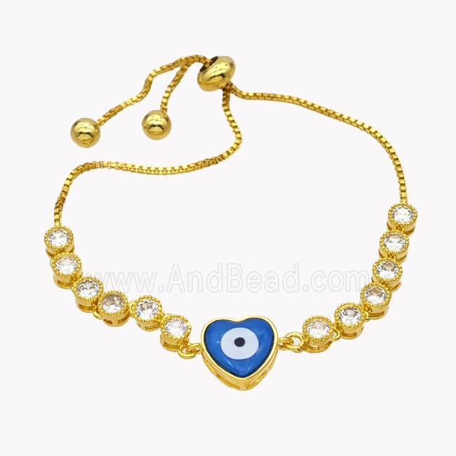 Copper Eveil Eye Heart Bracelet Pave Zirconia Adjustable 18K Gold Plated