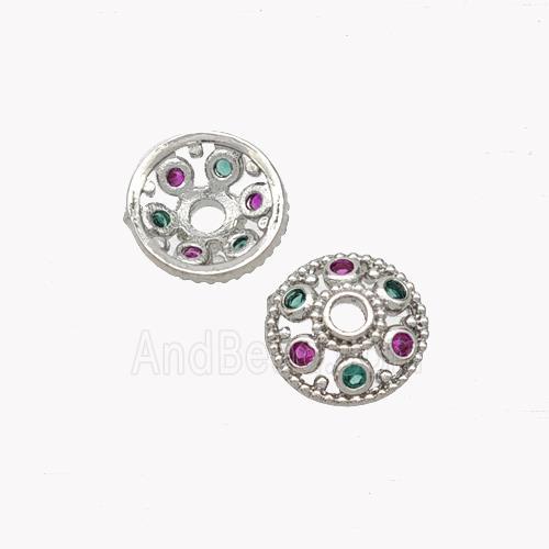 Copper Beadcaps Pave Zirconia Platinum Plated