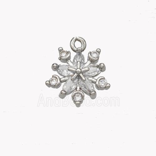 Copper Flower Pendant Pave Zirconia Platinum Plated
