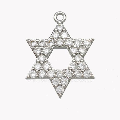 Copper David Star Pendant Pave Zirconia Platinum Plated