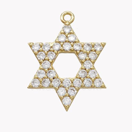 Copper David Star Pendant Pave Zirconia Gold Plated
