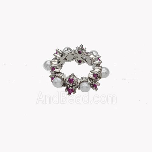 Copper Rings Beads Pave Pearlized Resin Platinum Plated