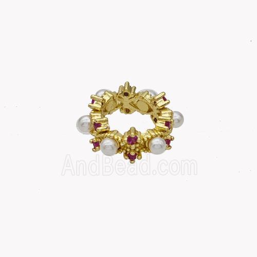 Copper Rings Beads Pave Pearlized Resin Gold Plated