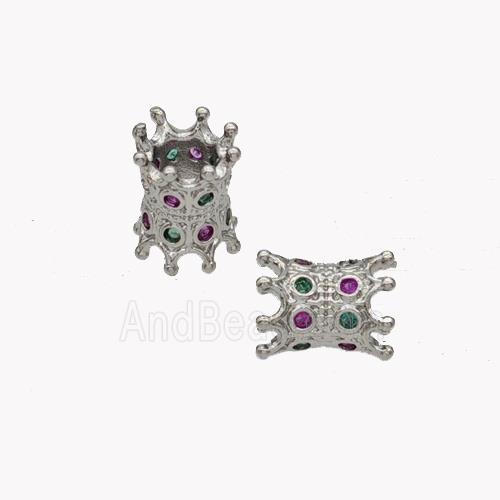 Copper Tube Beads Pave Zirconia Platinum Plated