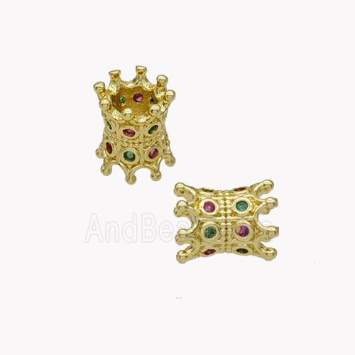 Copper Tube Beads Pave Zirconia Gold Plated
