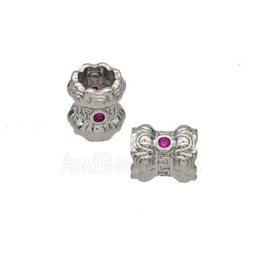 Copper Tube Beads Pave Zirconia Platinum Plated
