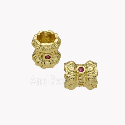 Copper Tube Beads Pave Zirconia Gold Plated