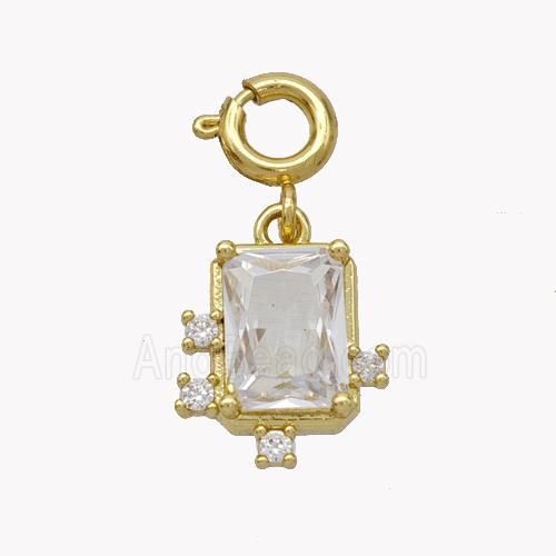 Copper Rectangle Pendant Pave Crystal Glass Gold Plated