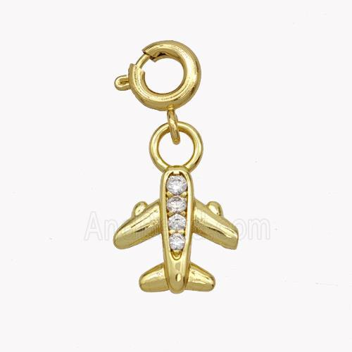 Copper Airplane Pendant Pave Zirconia Gold Plated