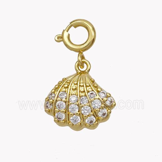 Scallop Shell Charms Copper Pendant Pave Zirconia Gold Plated