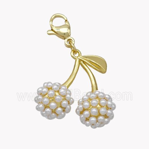 Copper Cherry Pendant Pave Pearlized Resin Gold Plated