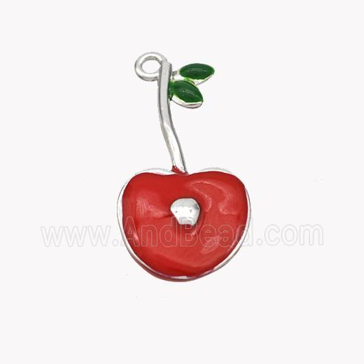 Copper Cherry Pendant Red Enamel Platinum Plated