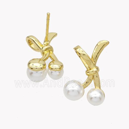 Copper Bowknot Stud Earrings Pave Pearlized Resin Gold Plated