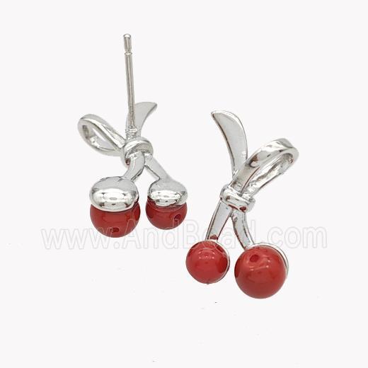 Copper Bowknot Stud Earrings Pave Pearlized Glass Platinum Plated