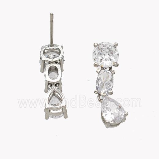 Copper Stud Earrings Pave Zirconia Platinum Plated
