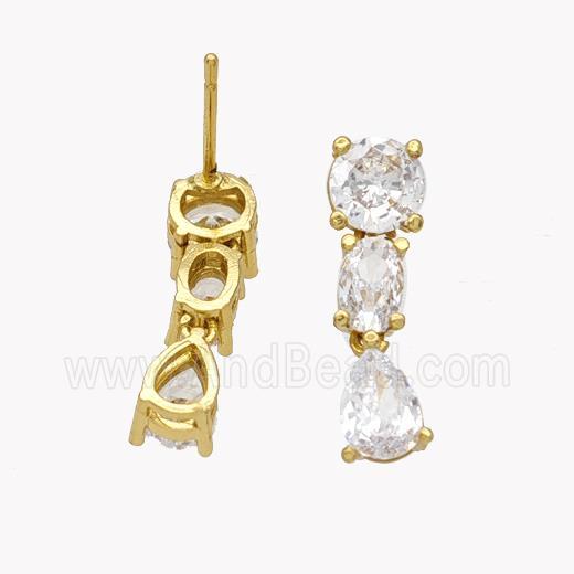 Copper Stud Earrings Pave Zirconia Gold Plated