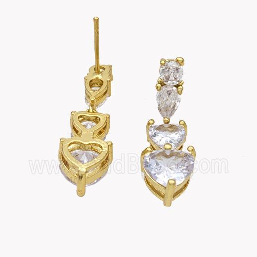 Copper Heart Stud Earrings Pave Zirconia Gold Plated