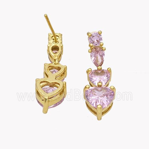 Copper Heart Stud Earrings Pave Zirconia Gold Plated