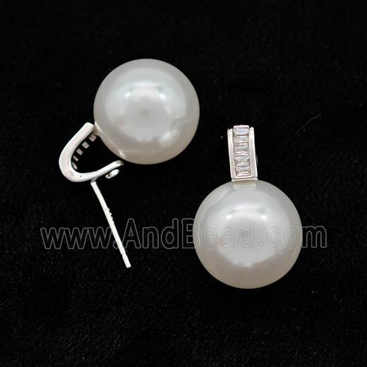 925 Sterling Silver Stud Earrings Pave Pearlized Resin Platinum Plated