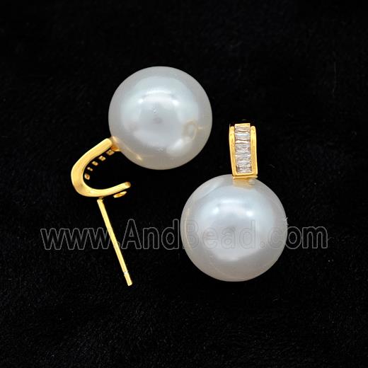 925 Sterling Silver Stud Earrings Pave Pearlized Resin Gold Plated