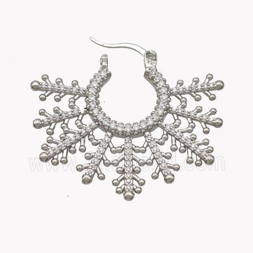 Copper Flower Latchback Earrings Pave Zirconia Platinum Plated