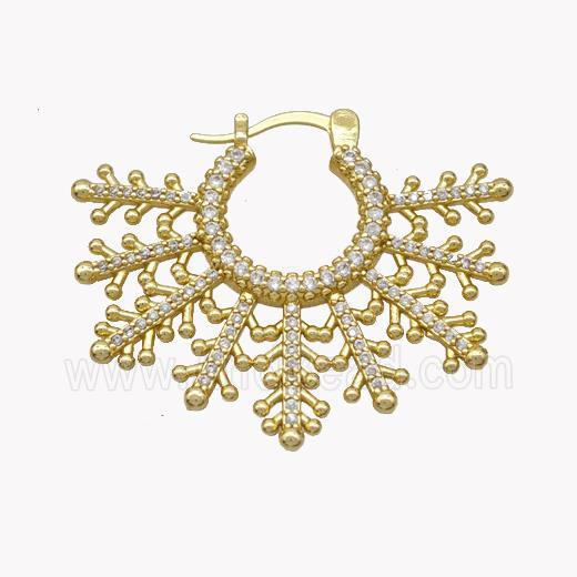 Copper Flower Latchback Earrings Pave Zirconia Gold Plated