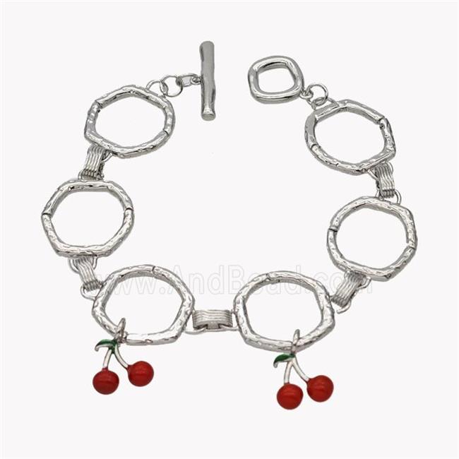 Copper Bracelets With Cherry Red Enamel Platinum Plated
