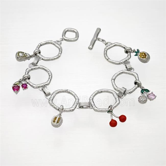Copper Bracelets With Cherry Pave Zirconia Red Enamel Platinum Plated
