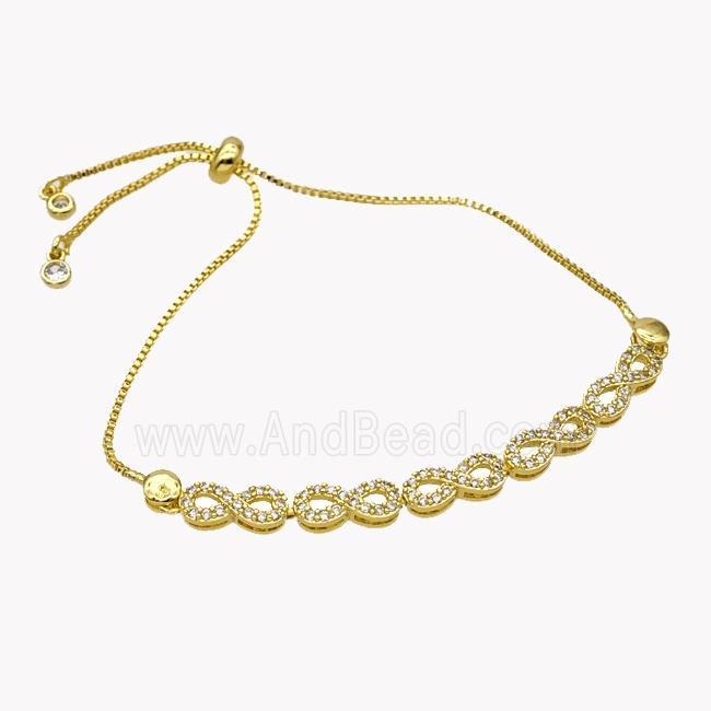 Copper Bracelet Pave Zirconia Infinity Adjustable Gold Plated