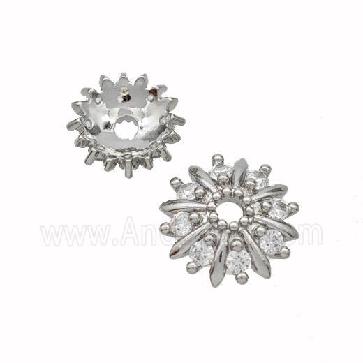 Copper Beadcaps Pave Zirconia Platinum Plated