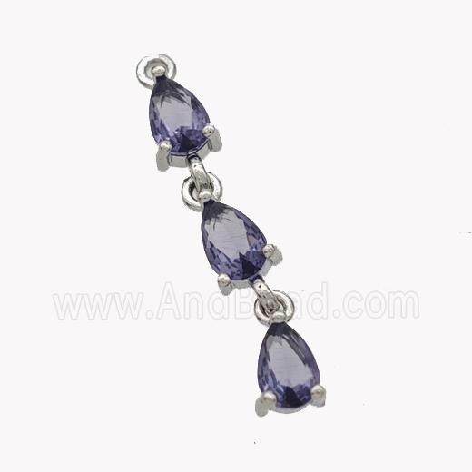 Copper Teardrop Pendant Pave Zirconia Platinum Plated