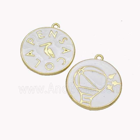 Copper Coin Pendant Crane Pensacola White Enamel Gold Plated