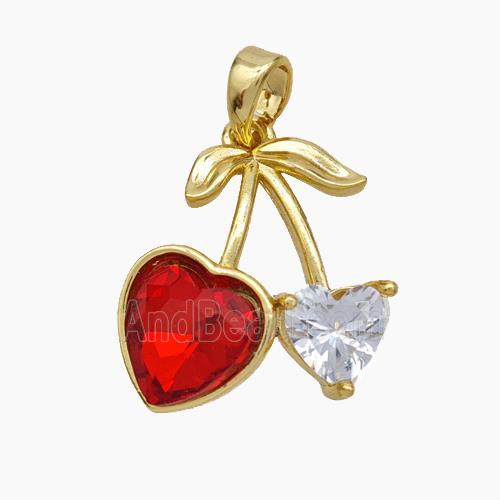 Copper Cherry Pendant Pave Crystal Glass Gold Plated