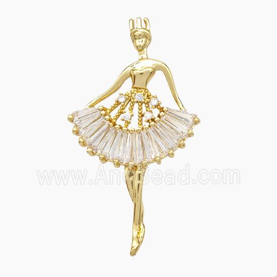 Copper Dancer Girl Pendant Micropave Zirconia Gold Plated