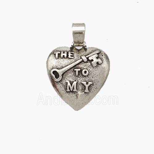 Copper Heart Key Pendant Antique Silver