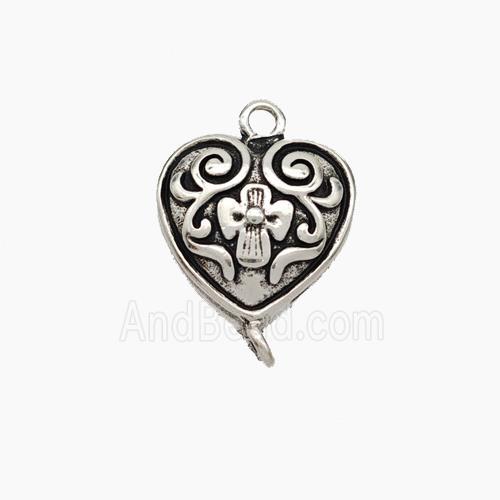 Copper Heart Connector Antique Silver