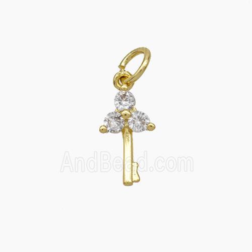 Copper Key Pendant Pave Zirconia Gold Plated