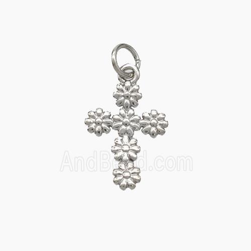 Copper Cross Pendant Flower Platinum Plated
