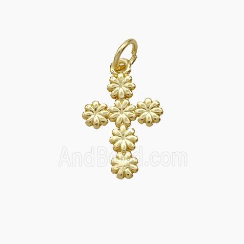 Copper Cross Pendant Flower Gold Plated