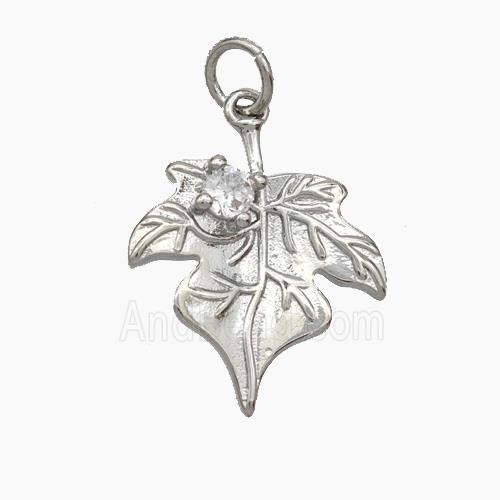 Copper Maple Leaf Pendant Pave Zirconia Platinum Plated